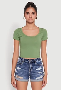 Ambiance Classic Fit Scoop Neck Short Sleeve Cropped Tee