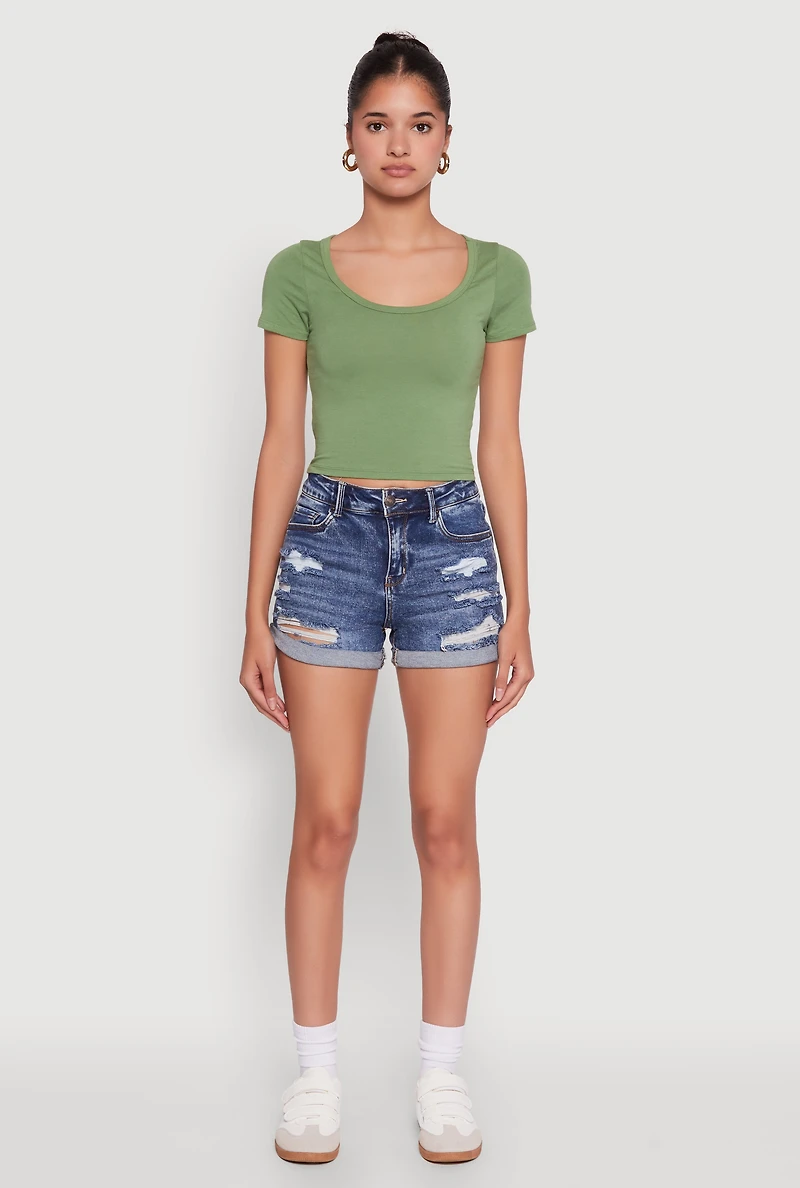 Ambiance Classic Fit Scoop Neck Short Sleeve Cropped Tee