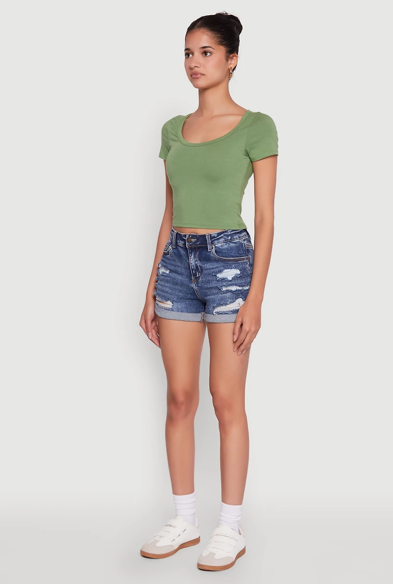 Womens Ambiance Classic Fit Scoop Neck Short Sleeve Cropped Tee, Green, Size M