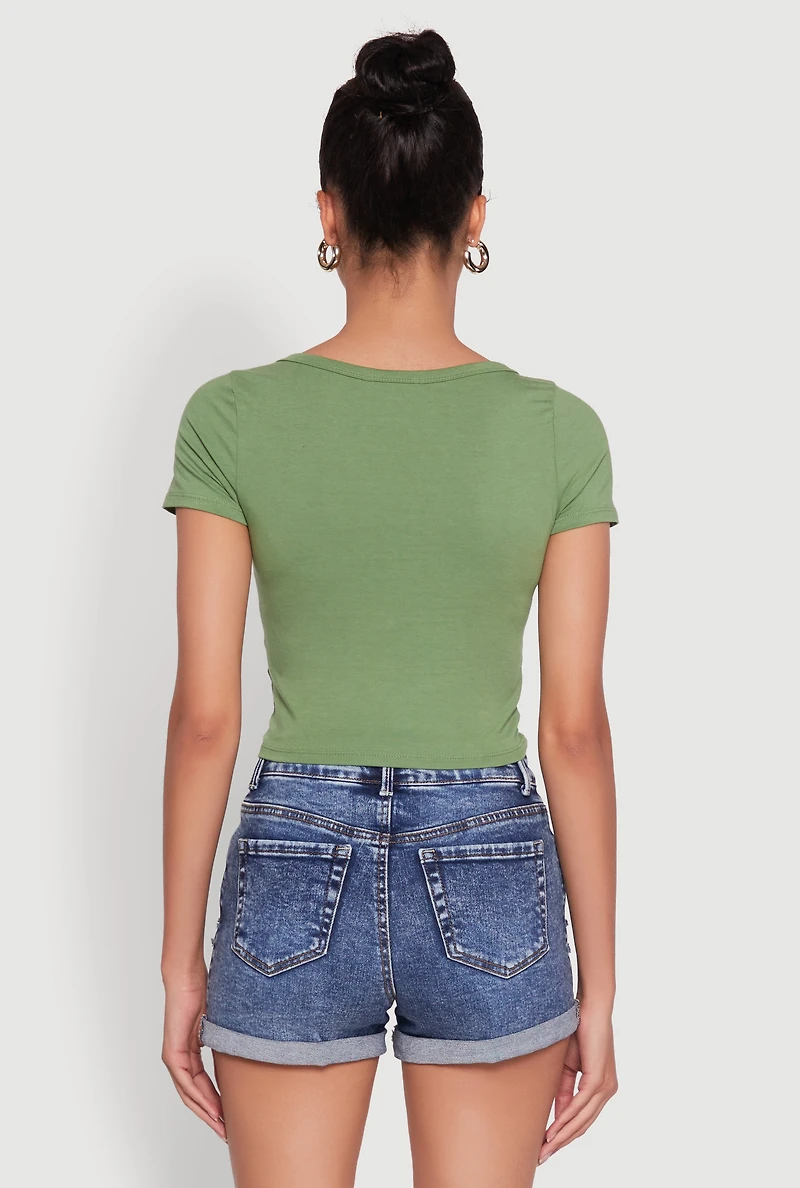Womens Ambiance Classic Fit Scoop Neck Short Sleeve Cropped Tee, Green, Size M