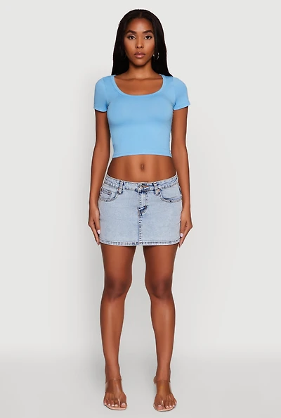 Womens Ambiance Classic Fit Scoop Neck Short Sleeve Cropped Tee,
