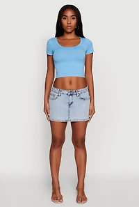 Womens Ambiance Classic Fit Scoop Neck Short Sleeve Cropped Tee, Blue, Size S