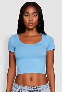 Womens Ambiance Classic Fit Scoop Neck Short Sleeve Cropped Tee, Blue, Size S