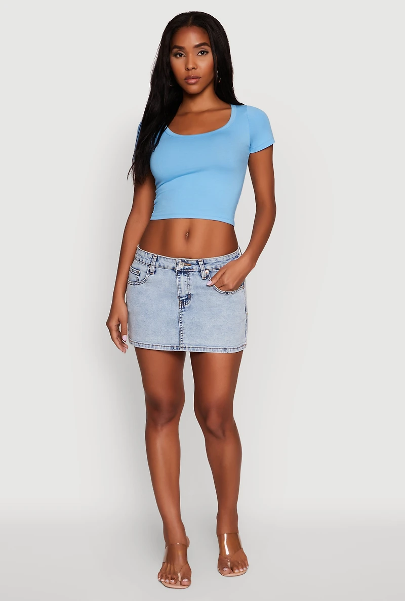 Womens Ambiance Classic Fit Scoop Neck Short Sleeve Cropped Tee, Blue, Size S
