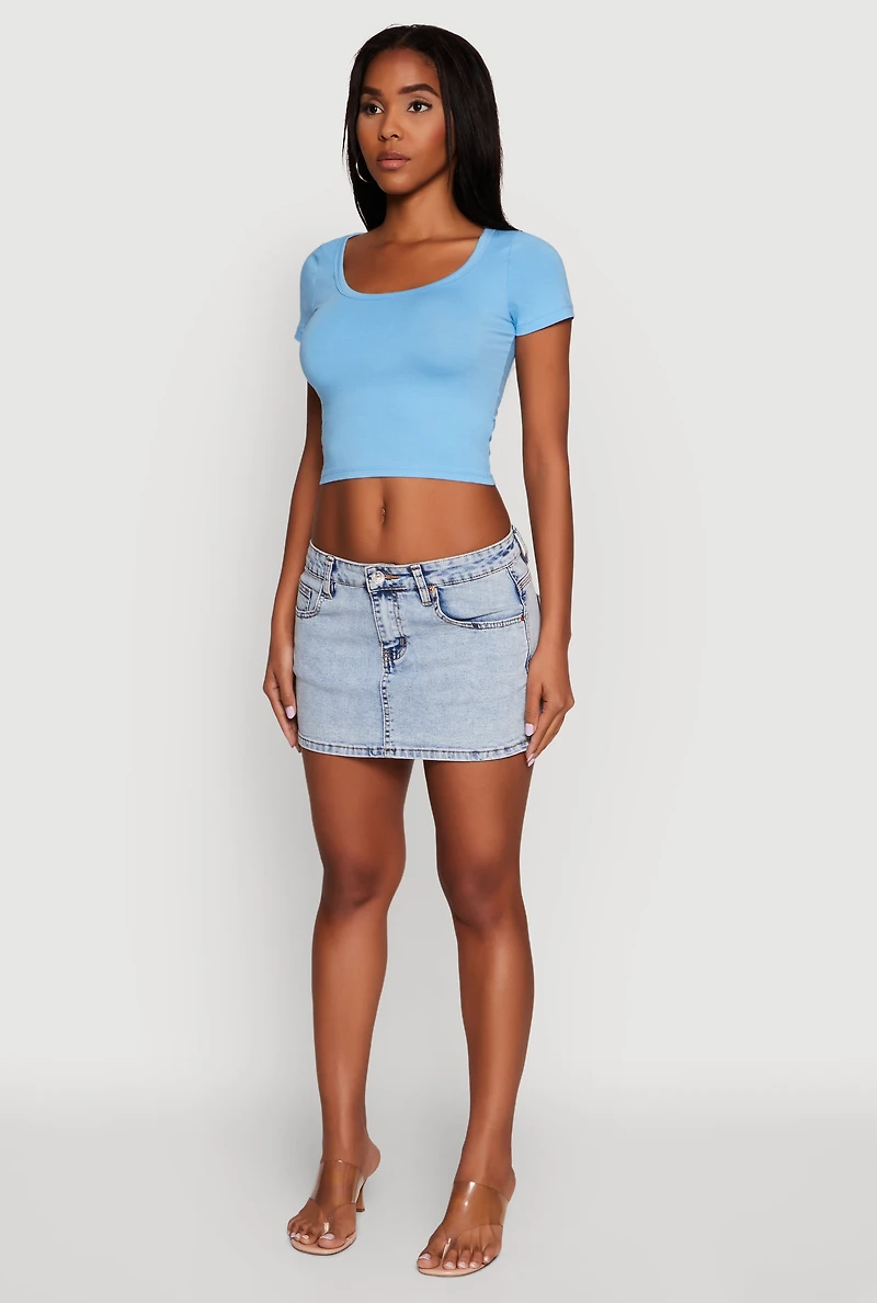 Womens Ambiance Classic Fit Scoop Neck Short Sleeve Cropped Tee, Blue, Size S
