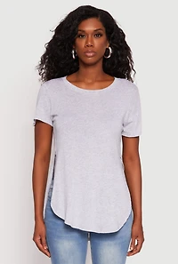 Womens Side Slit High Low Hem Tee, Grey, Size M