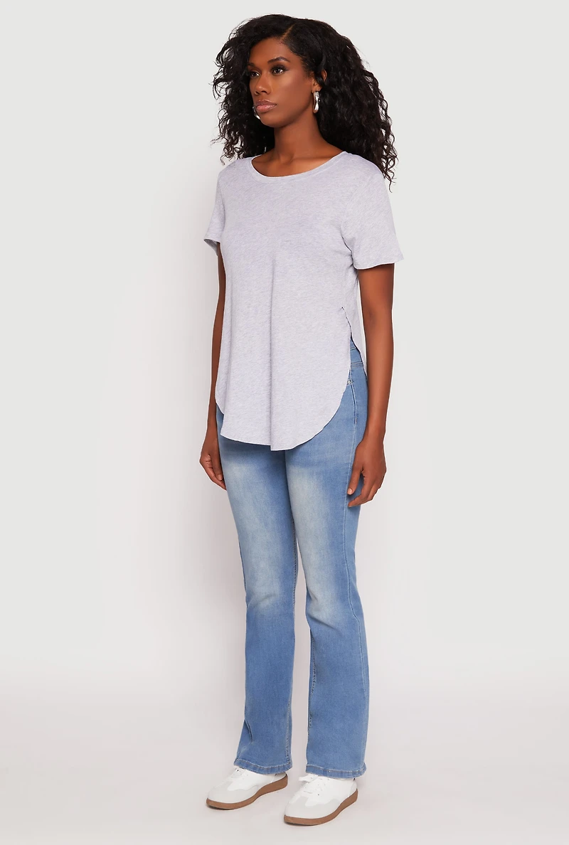 Womens Side Slit High Low Hem Tee, Grey, Size M