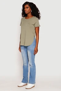 Womens Side Slit High Low Hem Tee, S