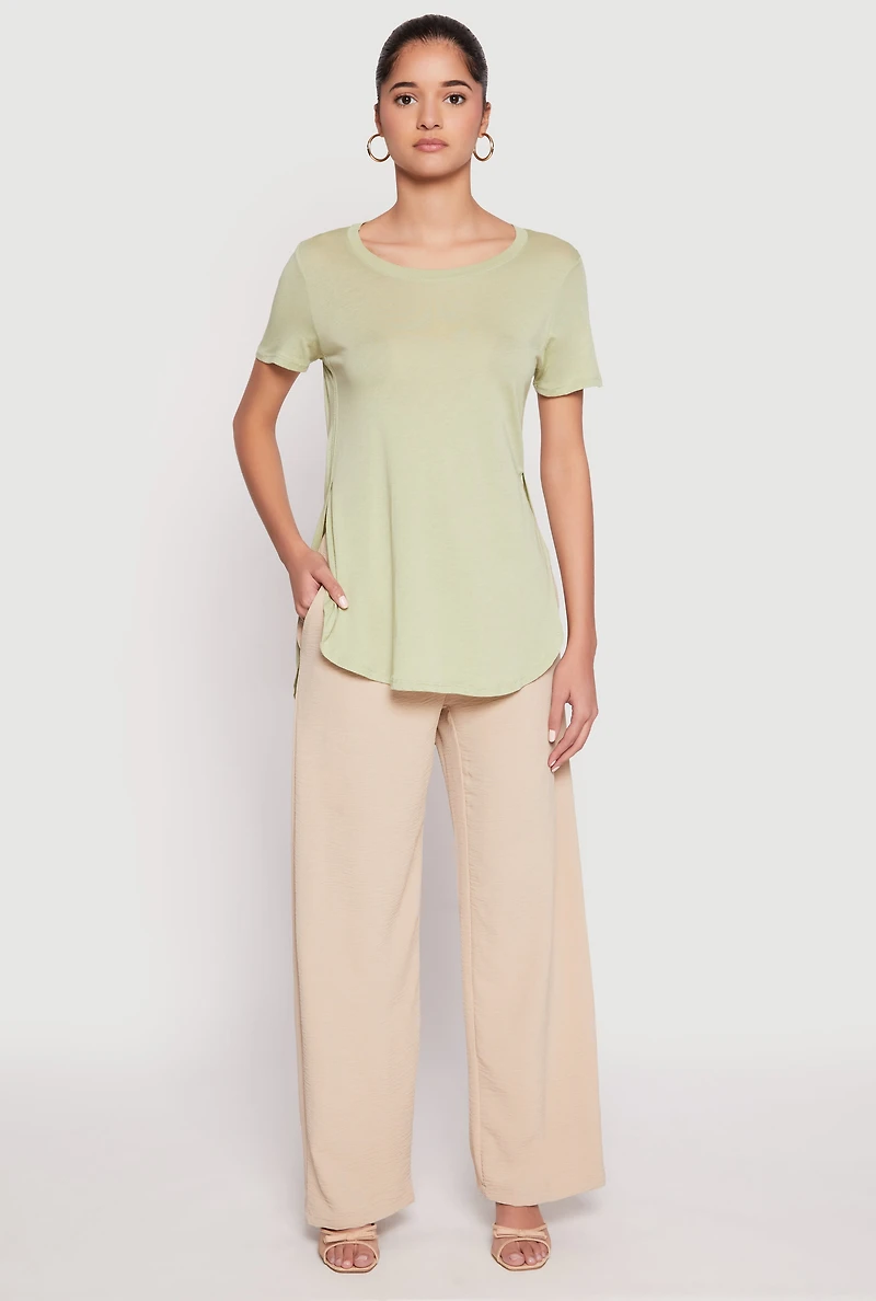Womens Side Slit High Low Hem Tee,