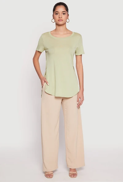 Womens Side Slit High Low Hem Tee,