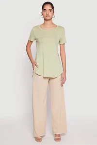 Womens Side Slit High Low Hem Tee,