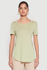 Womens Side Slit High Low Hem Tee,