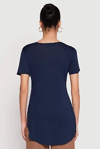 Womens Side Slit High Low Hem Tee, S