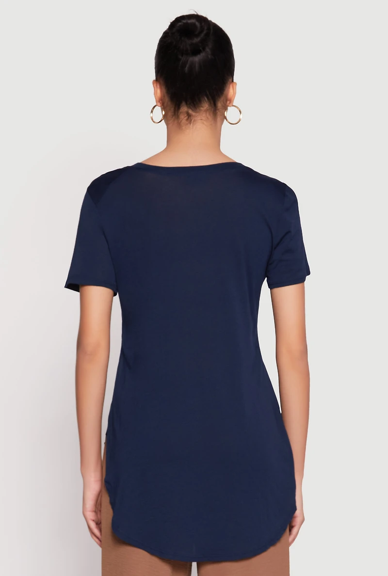 Womens Side Slit High Low Hem Tee, M