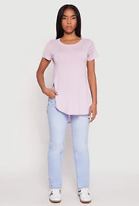 Womens Side Slit High Low Hem Tee, Purple, Size M