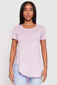 Womens Side Slit High Low Hem Tee, Purple, Size M
