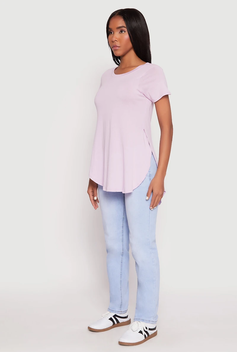 Womens Side Slit High Low Hem Tee, Purple, Size M