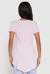 Womens Side Slit High Low Hem Tee, Purple, Size M