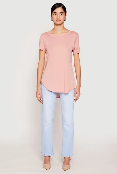 Womens Side Slit High Low Hem Tee, Pink, Size S