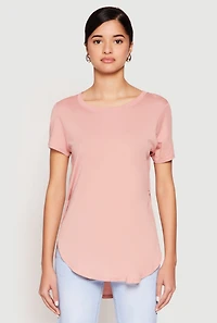Womens Side Slit High Low Hem Tee, Pink, Size S