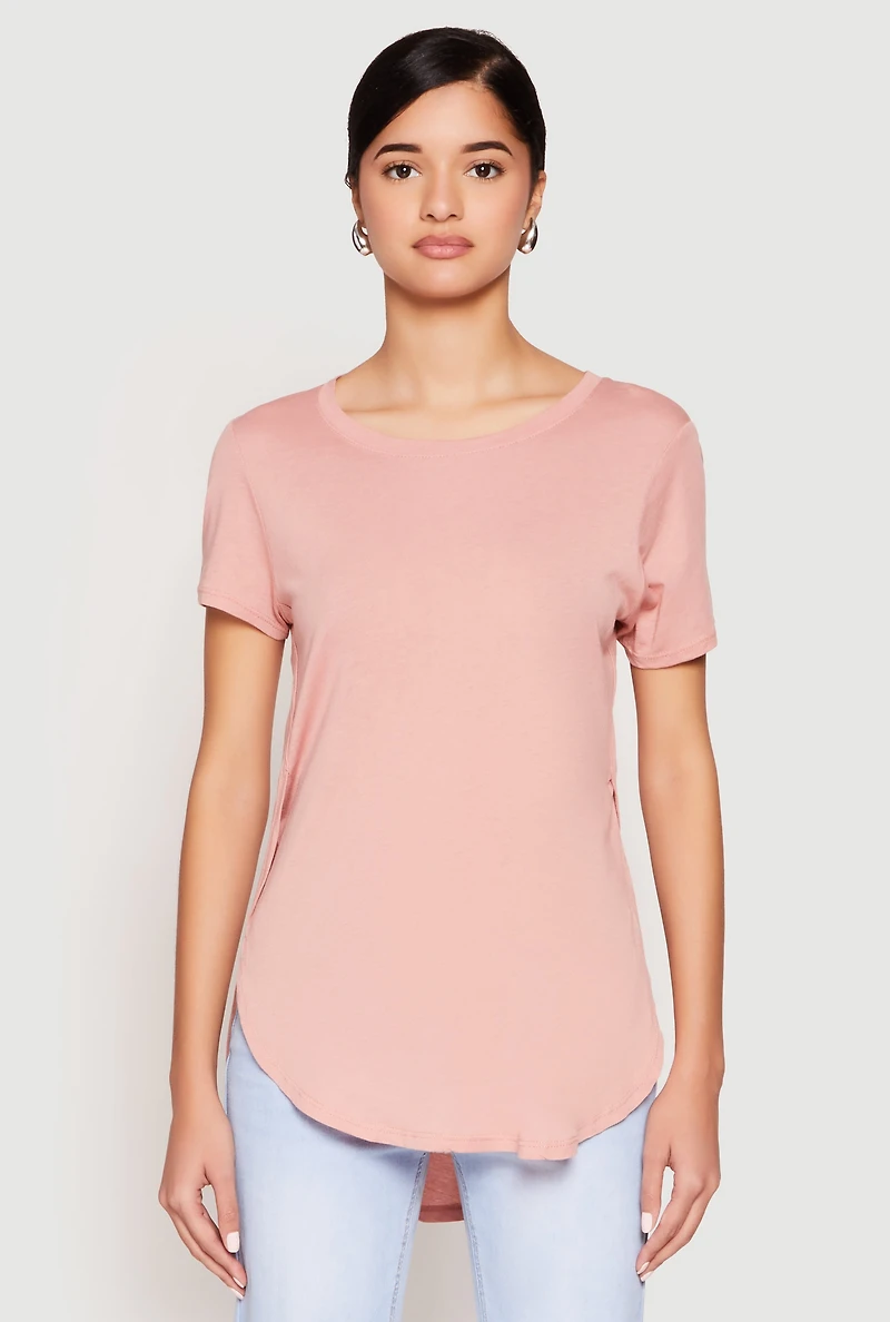 Womens Side Slit High Low Hem Tee, S