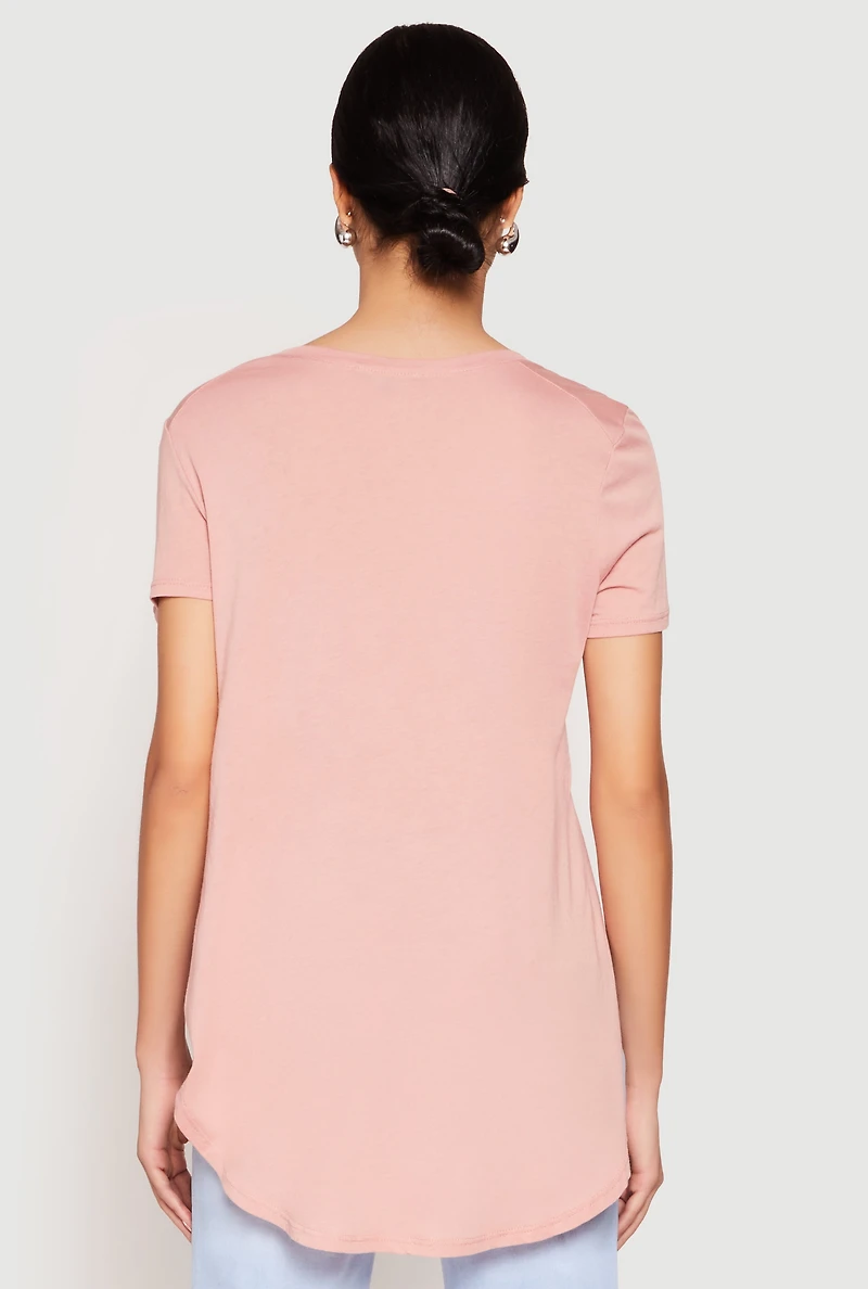 Womens Side Slit High Low Hem Tee, S