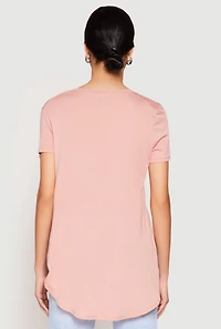 Womens Side Slit High Low Hem Tee, S