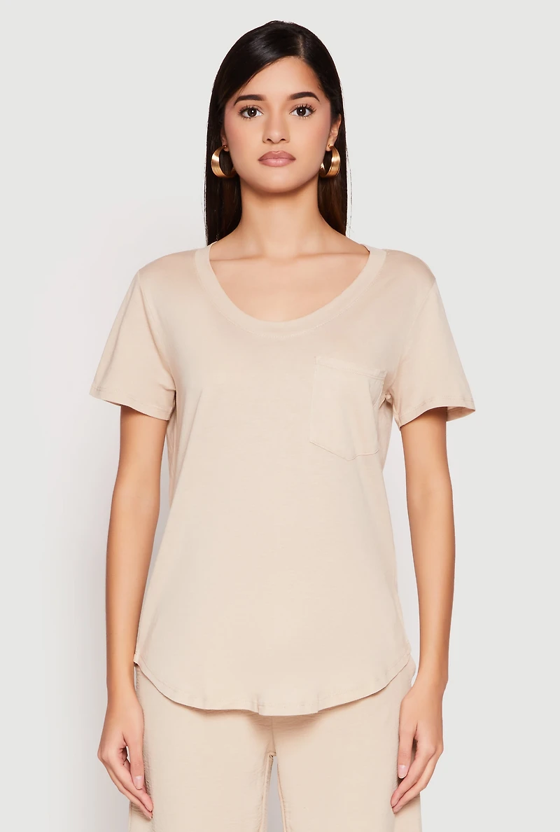 Womens Scoop Neck Pocket T Shirt,