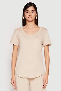 Womens Scoop Neck Pocket T Shirt,