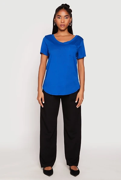 Womens Scoop Neck Pocket T Shirt,