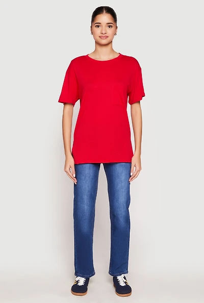 Womens Side Slit Pocket T Shirt, Red, Size S