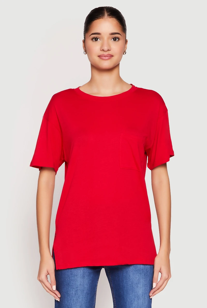 Womens Side Slit Pocket T Shirt, Red, Size S