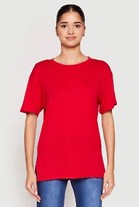 Womens Side Slit Pocket T Shirt, Red, Size S