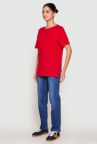 Womens Side Slit Pocket T Shirt, Red, Size S
