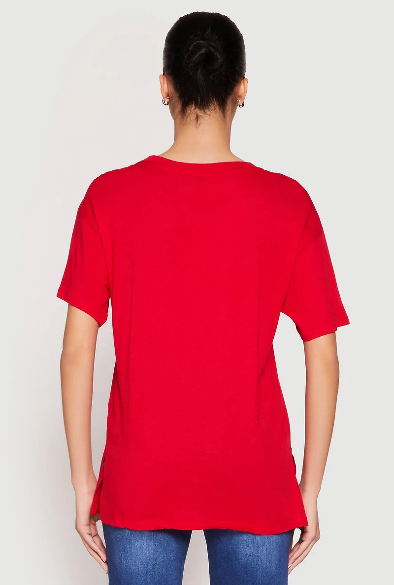 Womens Side Slit Pocket T Shirt, Red, Size S