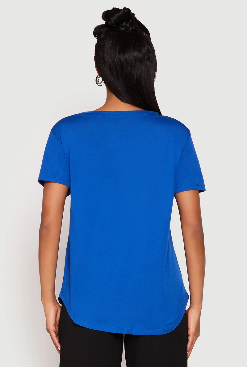Womens Short Sleeve Oversized T Shirt, Blue, Size S