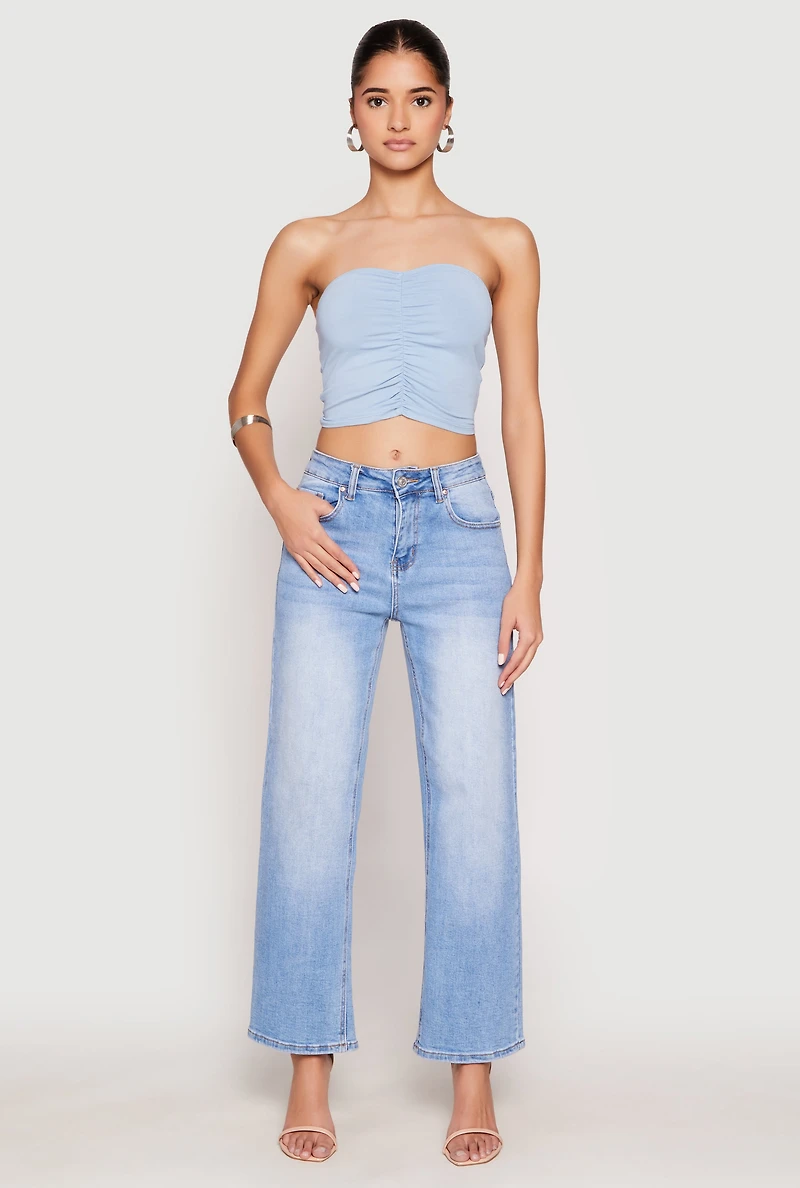 Womens Ruched Front Tube Top, Blue, Size M