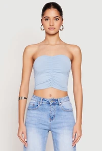 Womens Ruched Front Tube Top, Blue, Size S