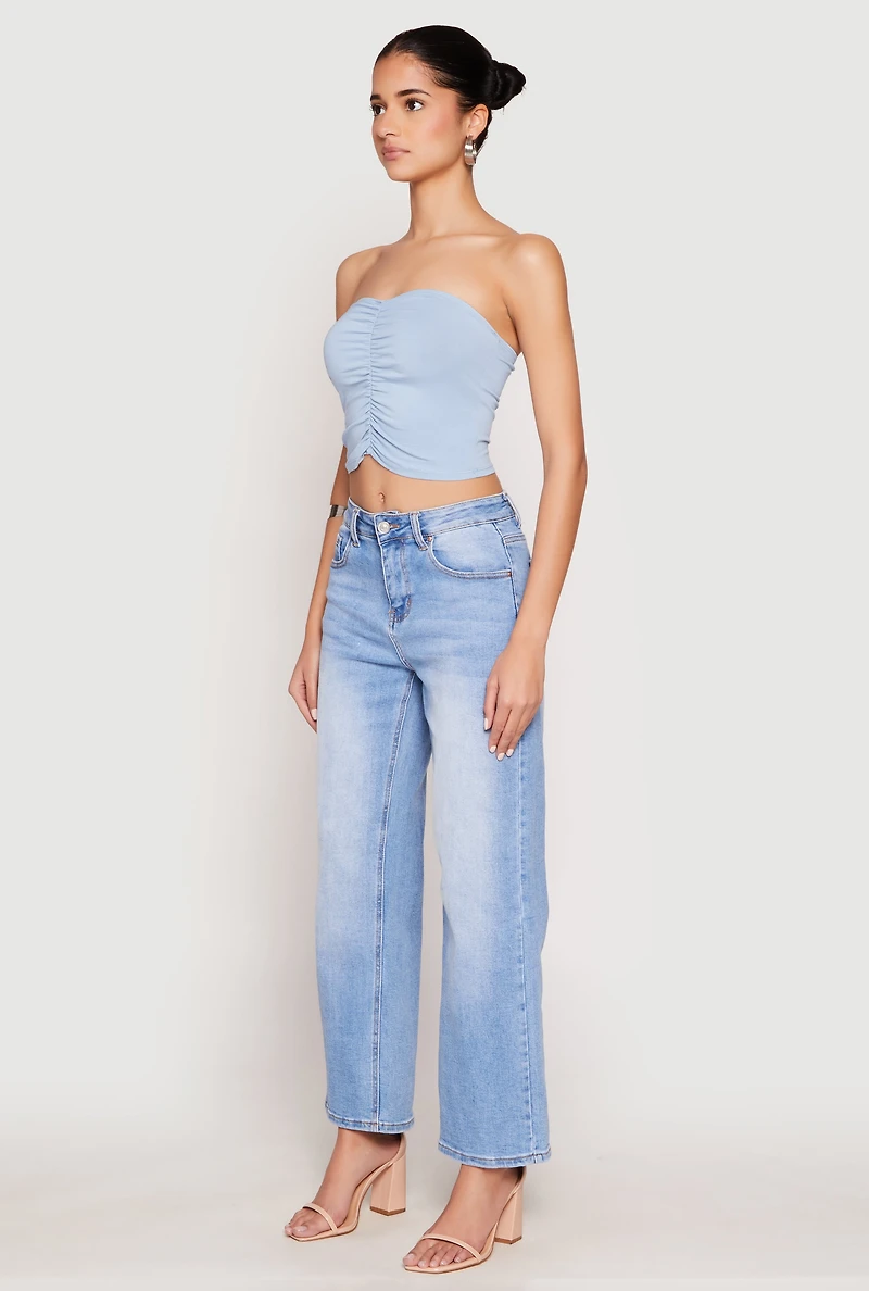 Womens Ruched Front Tube Top, Blue, Size S