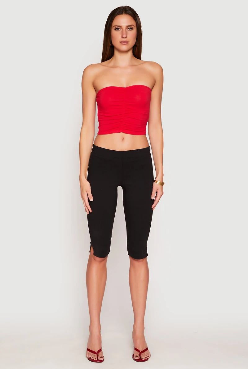Womens Ruched Front Tube Top, Red,