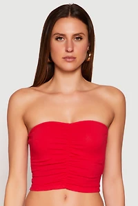 Womens Ruched Front Tube Top, Red,