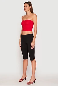 Womens Ruched Front Tube Top, Red,