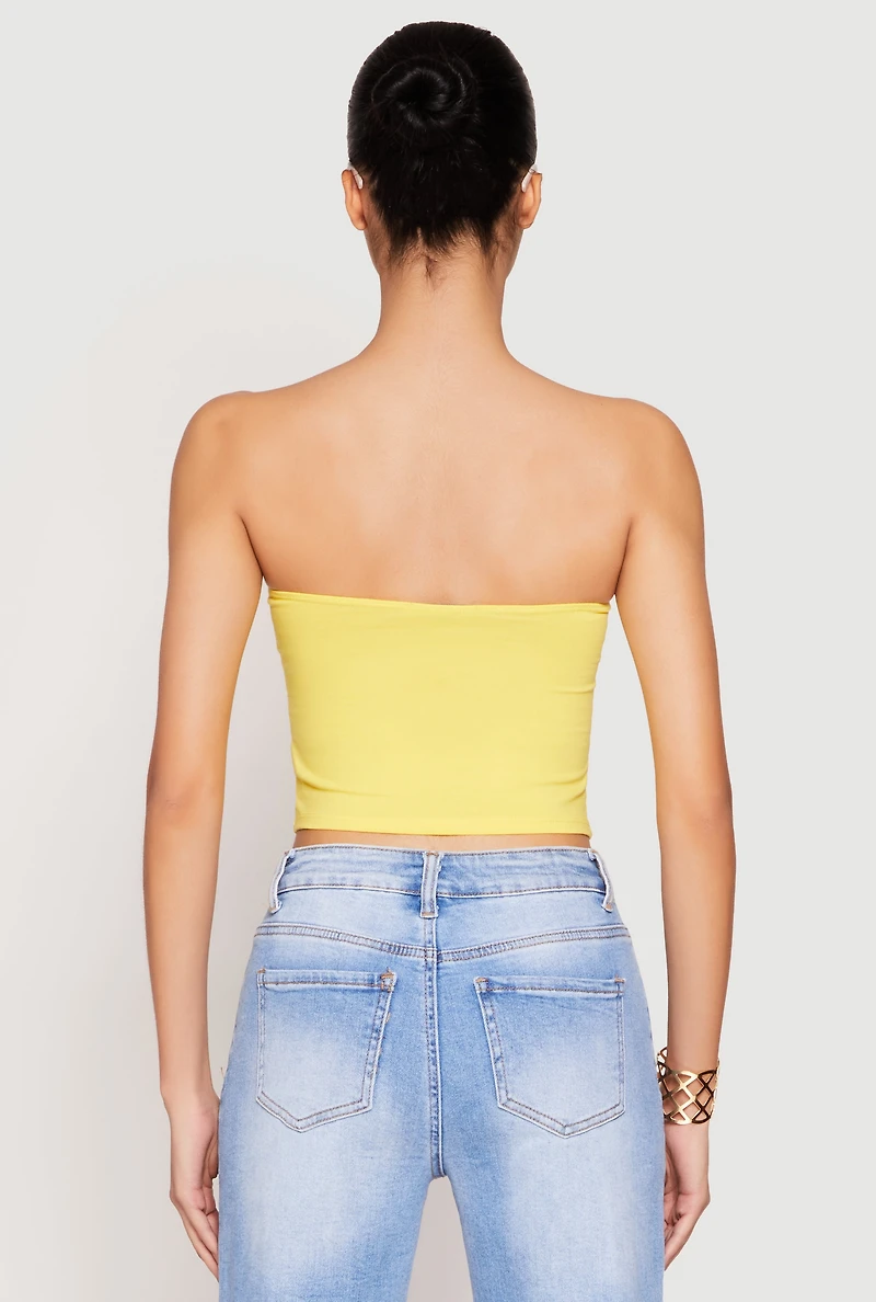 Womens Ruched Front Tube Top, Yellow,