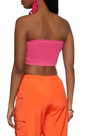 Womens Seamless Basic Padded Bandeau Top, Pink, Size M-L