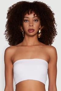 Womens Trendy Seamless Ruched Front Bandeau, White, Size M-L