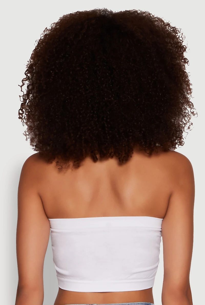 Womens Trendy Seamless Ruched Front Bandeau, White, Size M-L