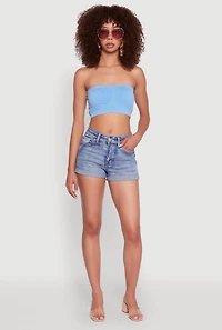 Womens Trendy Seamless Ruched Front Bandeau, Blue, Size S-M