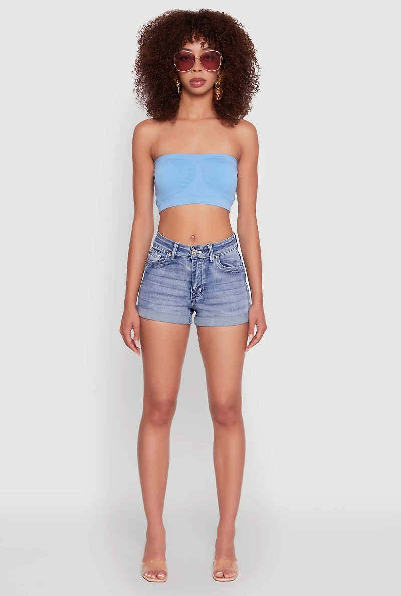 Womens Trendy Seamless Ruched Front Bandeau, Blue, Size S-M
