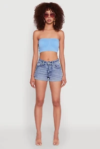 Womens Trendy Seamless Ruched Front Bandeau, Blue, Size S-M