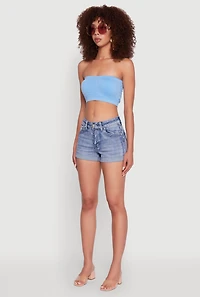 Womens Trendy Seamless Ruched Front Bandeau, Blue, Size S-M